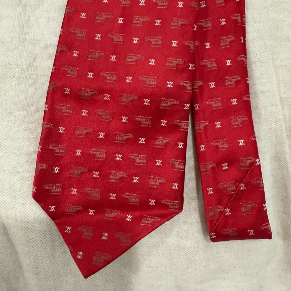 Authentic Celine Red Patterned Tie - Picture 2 of 6